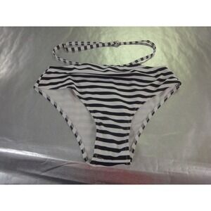 Tempt Me womens M black white stripe bikini swim  bottoms belt strap NWT